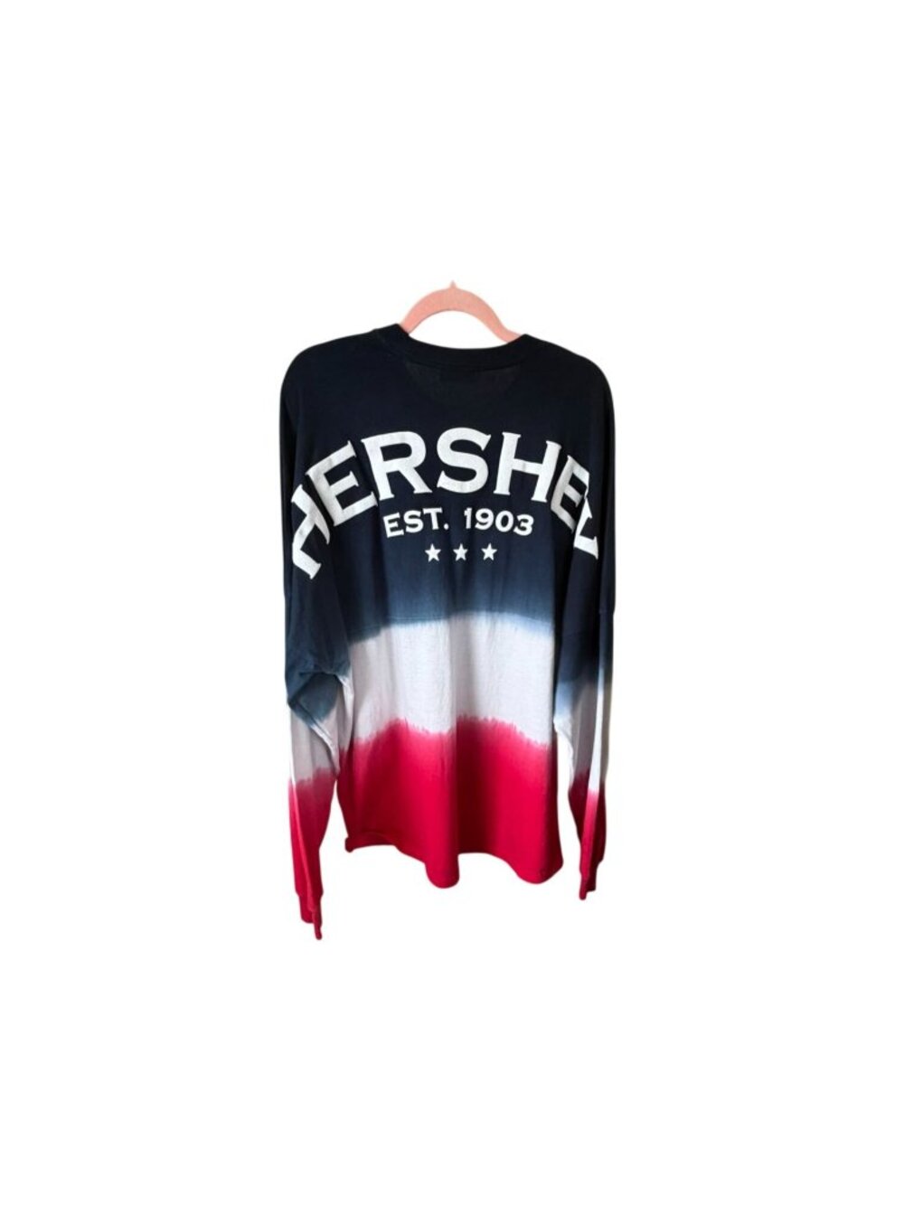Spirit Jersey Oversized Long Sleeve Dip Dye Shirt L Red White Blue Cotton - Picture 3 of 8